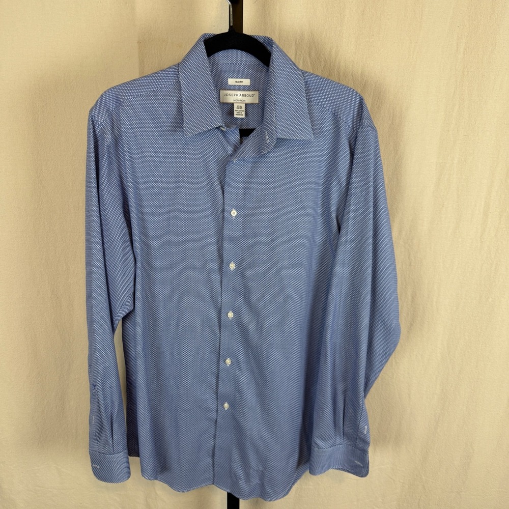 Joseph Abboud Slim Fit Dress Shirt Blue White Non-Iron Cotton Mens 15.5‎ 34/35